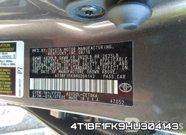 4T1BF1FK9HU304143 фото 10