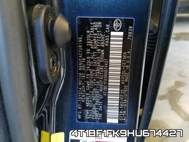 4T1BF1FK9HU674427 фото 2
