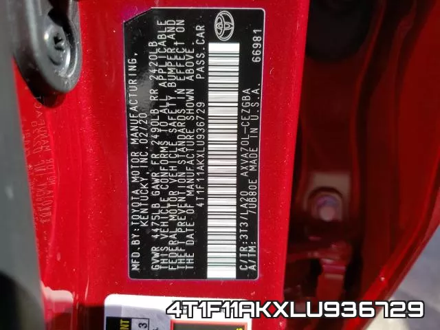 4T1F11AKXLU936729 фото 2