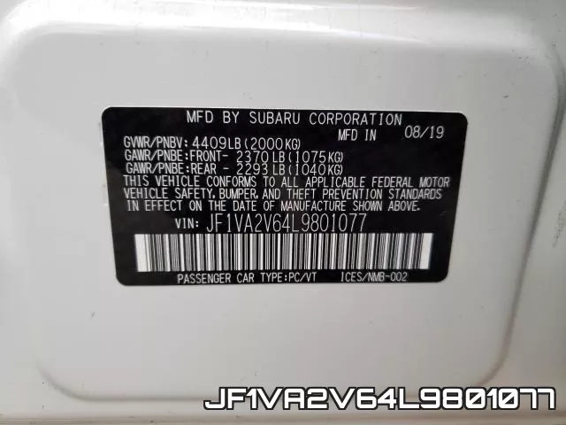 JF1VA2V64L9801077 фото 2
