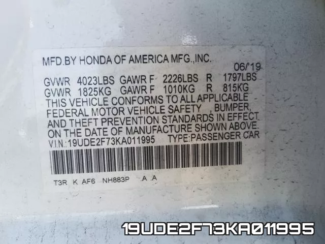 19UDE2F73KA011995 фото 2