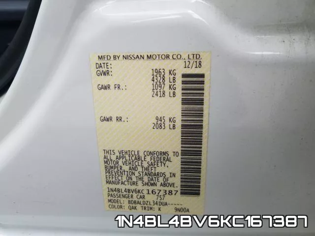 1N4BL4BV6KC167387 фото 2