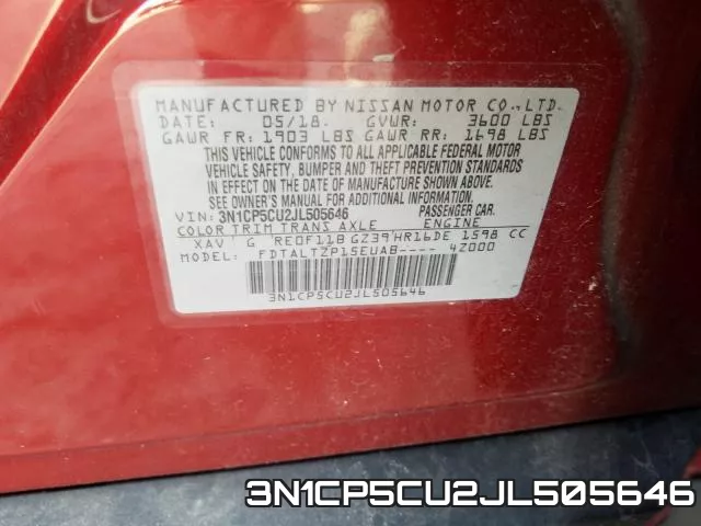 3N1CP5CU2JL505646 фото 2