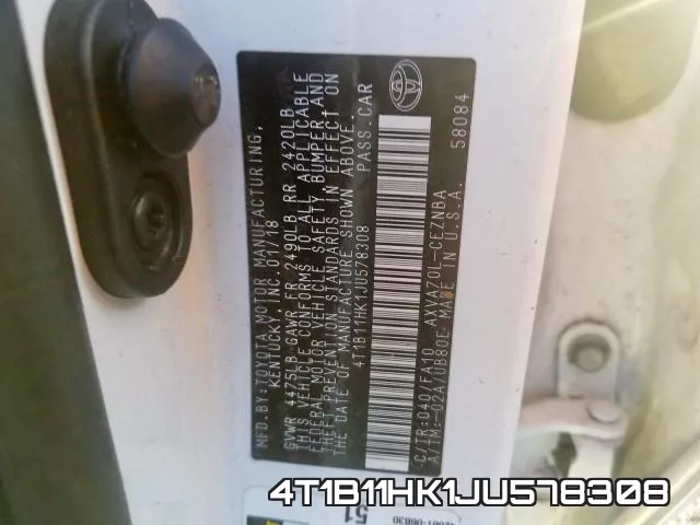 4T1B11HK1JU578308 фото 2