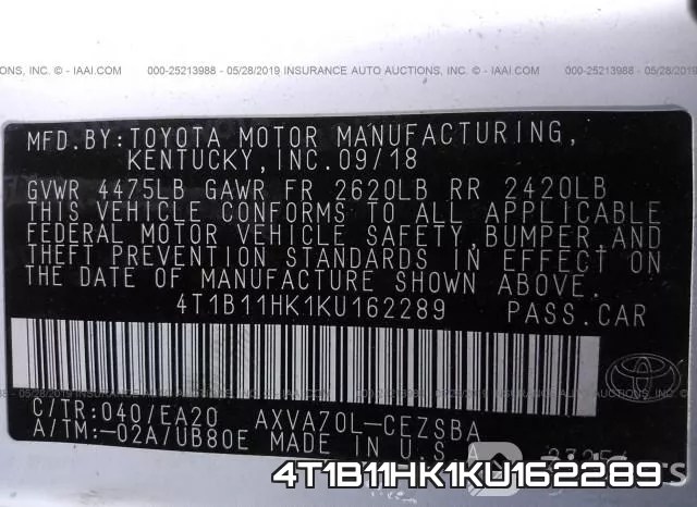 4T1B11HK1KU162289 фото 10