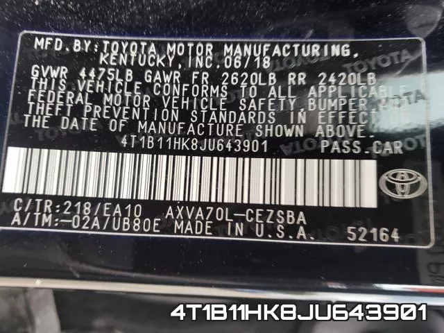 4T1B11HK8JU643901 фото 2