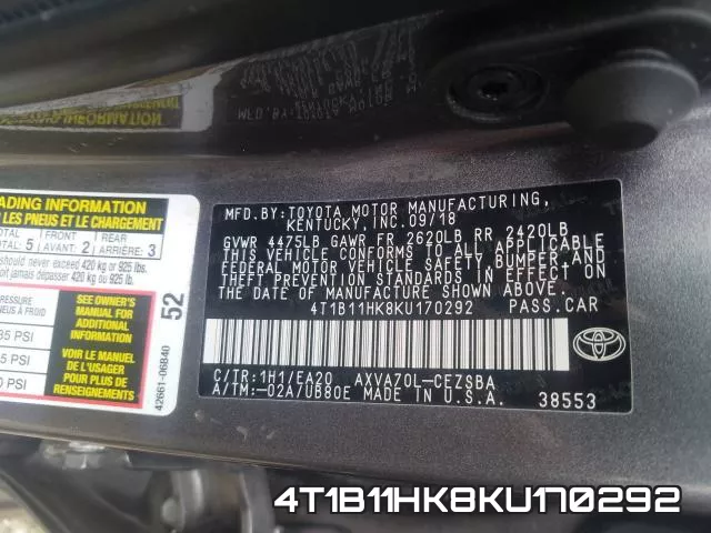 4T1B11HK8KU170292 фото 2