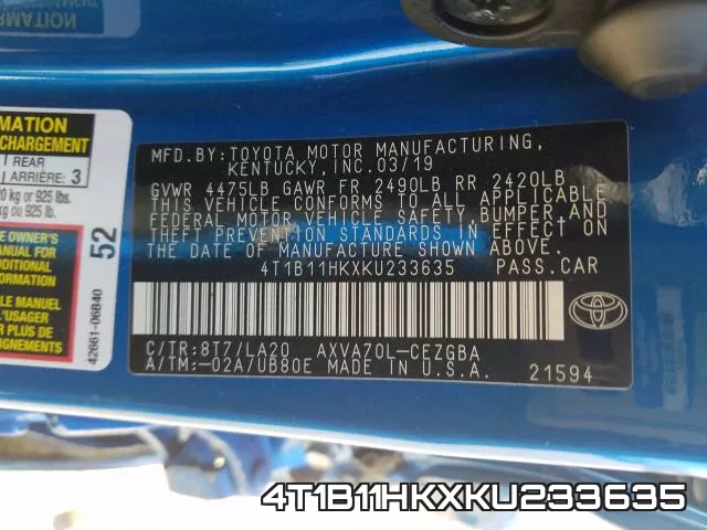 4T1B11HKXKU233635 фото 2