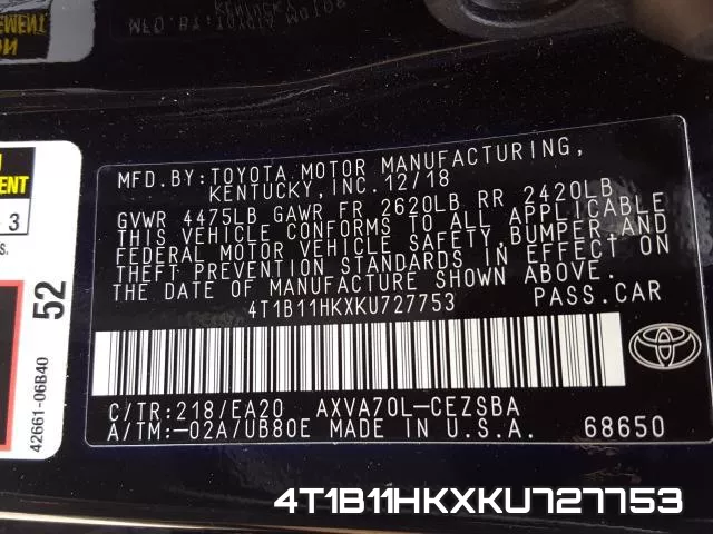 4T1B11HKXKU727753 фото 2
