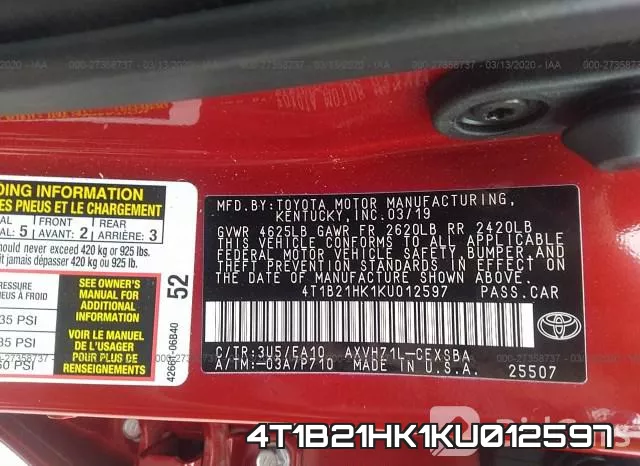4T1B21HK1KU012597 фото 9