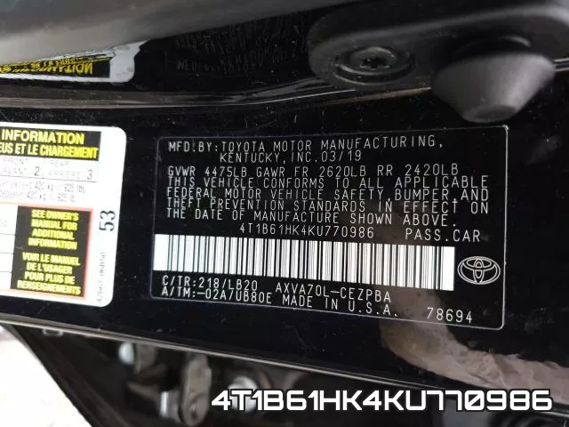 4T1B61HK4KU770986 фото 2