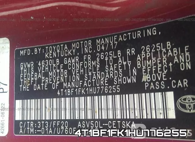 4T1BF1FK1HU776255 фото 10