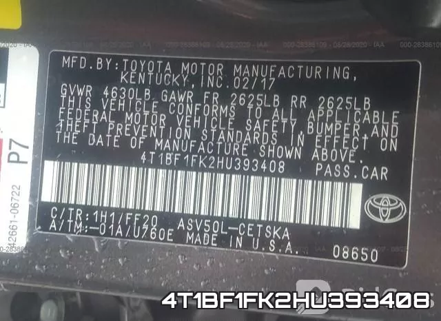 4T1BF1FK2HU393408 фото 9