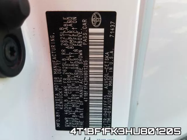 4T1BF1FK3HU801205 фото 2