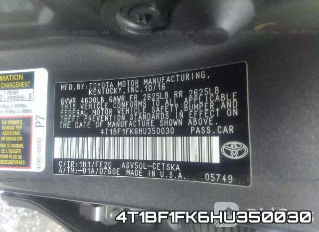 4T1BF1FK6HU350030 фото 10