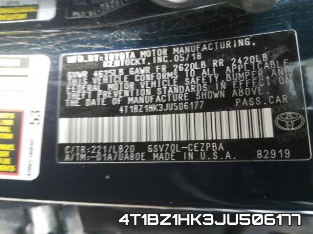 4T1BZ1HK3JU506177 фото 2
