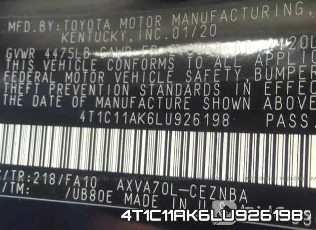 4T1C11AK6LU926198 фото 10