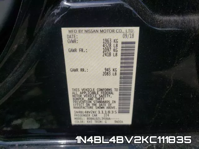 1N4BL4BV2KC111835 фото 2