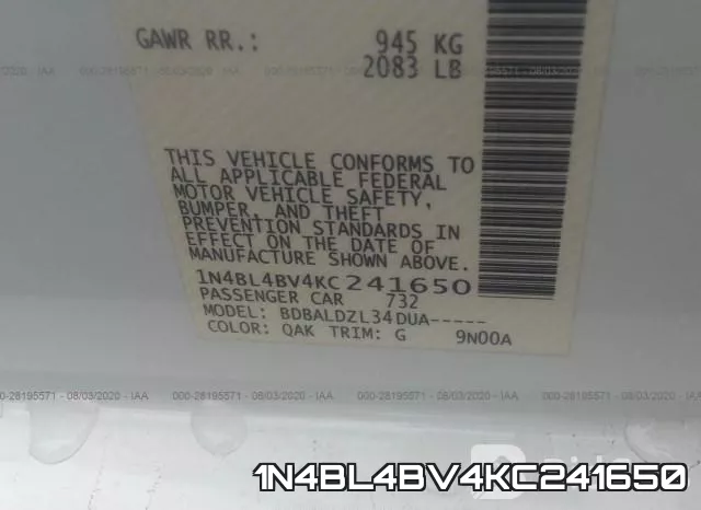 1N4BL4BV4KC241650 фото 10