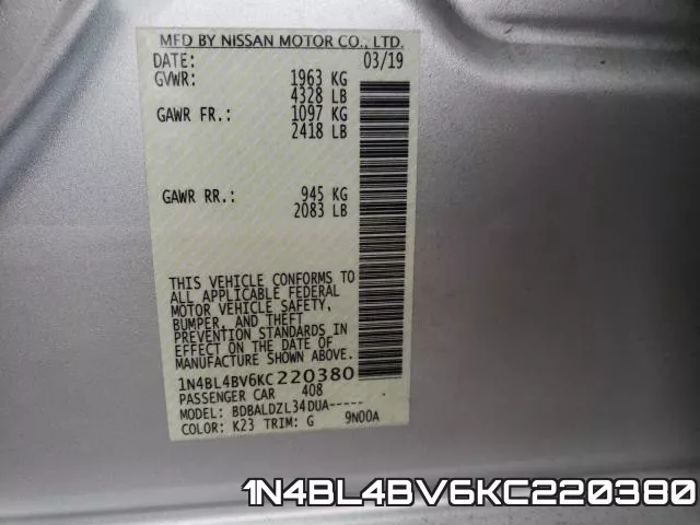 1N4BL4BV6KC220380 фото 2
