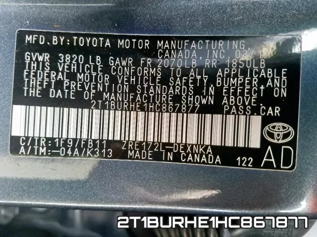 2T1BURHE1HC867877 фото 2
