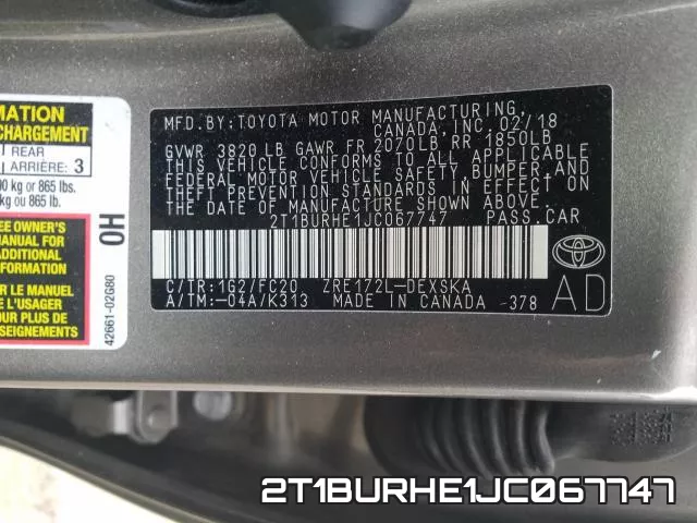 2T1BURHE1JC067747 фото 2