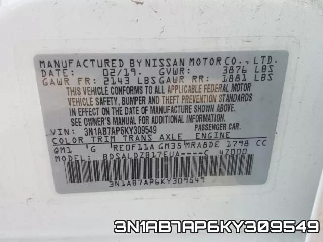3N1AB7AP6KY309549 фото 2