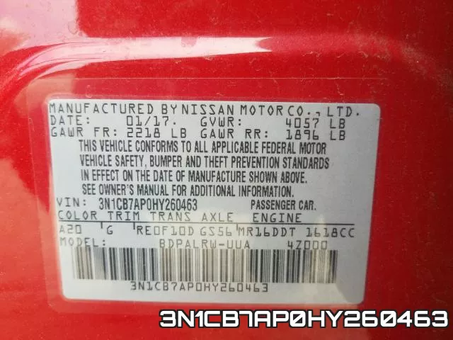 3N1CB7AP0HY260463 фото 2