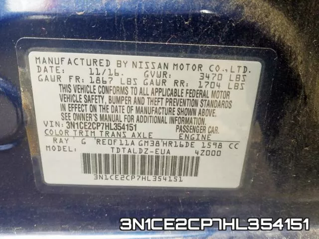 3N1CE2CP7HL354151 фото 2