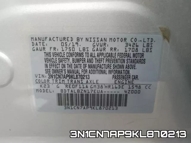 3N1CN7AP9KL870213 фото 2