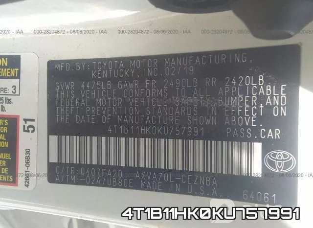 4T1B11HK0KU757991 фото 10