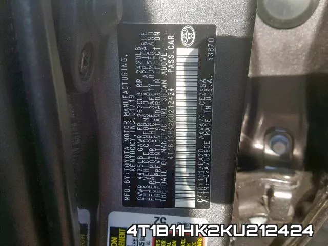 4T1B11HK2KU212424 фото 2