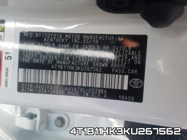 4T1B11HK3KU267562 фото 2