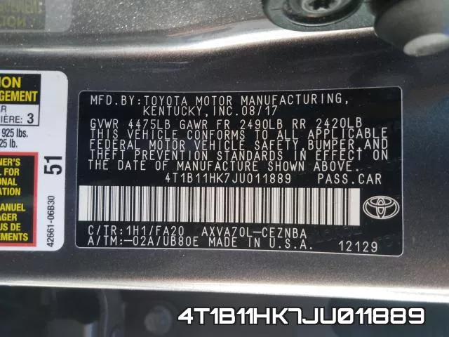 4T1B11HK7JU011889 фото 2