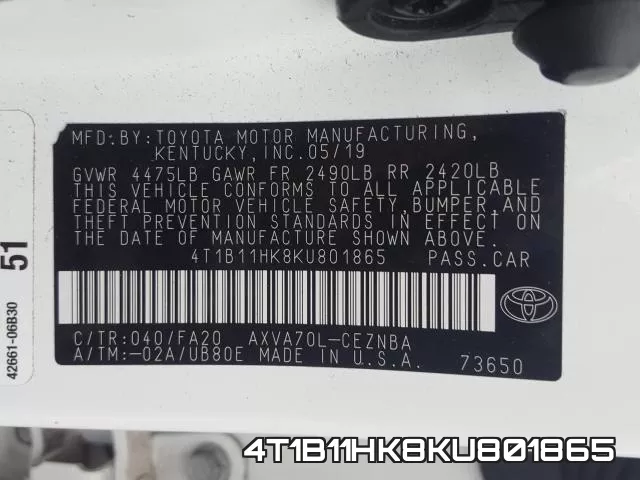 4T1B11HK8KU801865 фото 2