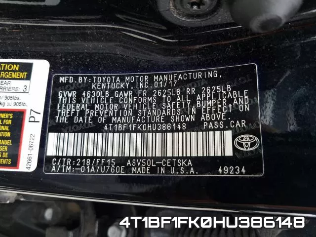 4T1BF1FK0HU386148 фото 2