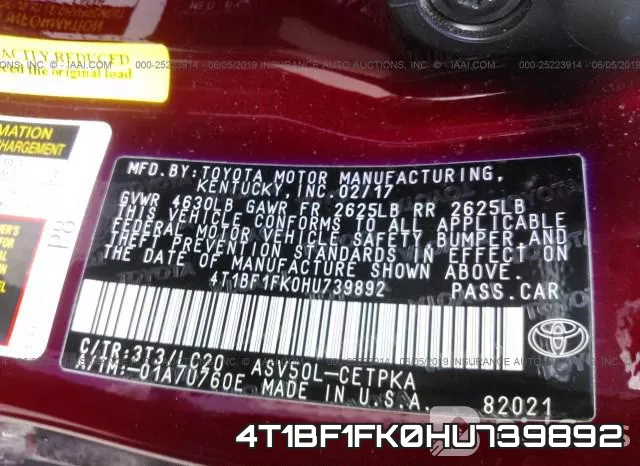 4T1BF1FK0HU739892 фото 10