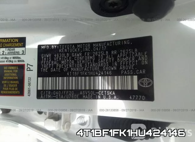 4T1BF1FK1HU424146 фото 10