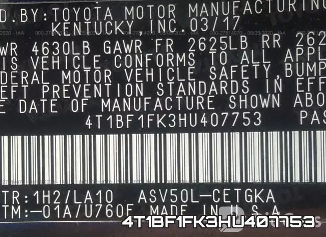 4T1BF1FK3HU407753 фото 10