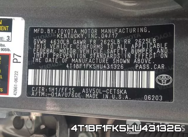 4T1BF1FK5HU431326 фото 10
