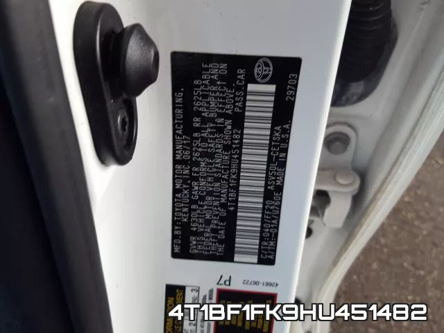 4T1BF1FK9HU451482 фото 2