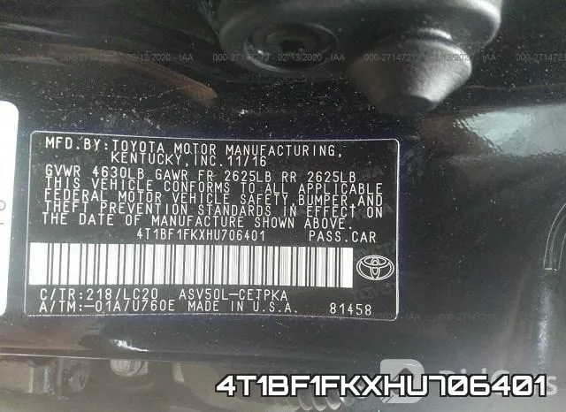 4T1BF1FKXHU706401 фото 10