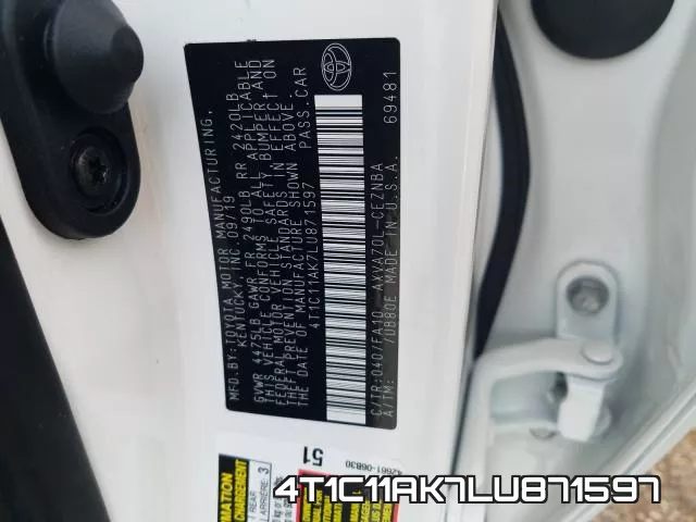 4T1C11AK7LU871597 фото 2