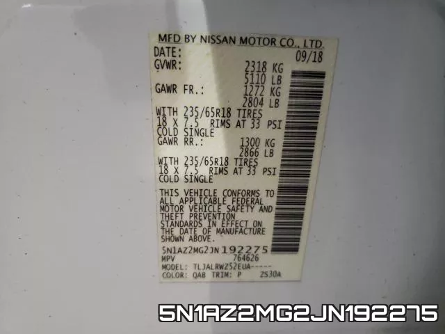 5N1AZ2MG2JN192275 фото 2