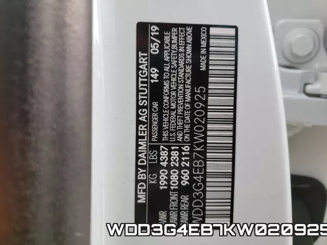 WDD3G4EB7KW020925 фото 2
