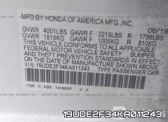 19UDE2F34KA011243 фото 9