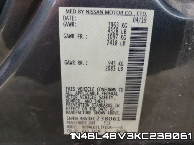 1N4BL4BV3KC238061 фото 2