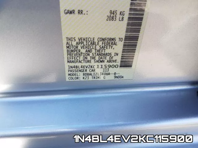 1N4BL4EV2KC115900 фото 2