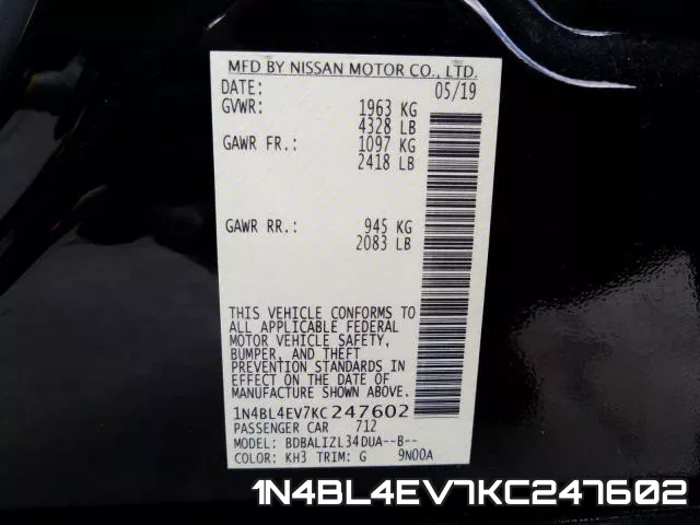 1N4BL4EV7KC247602 фото 2