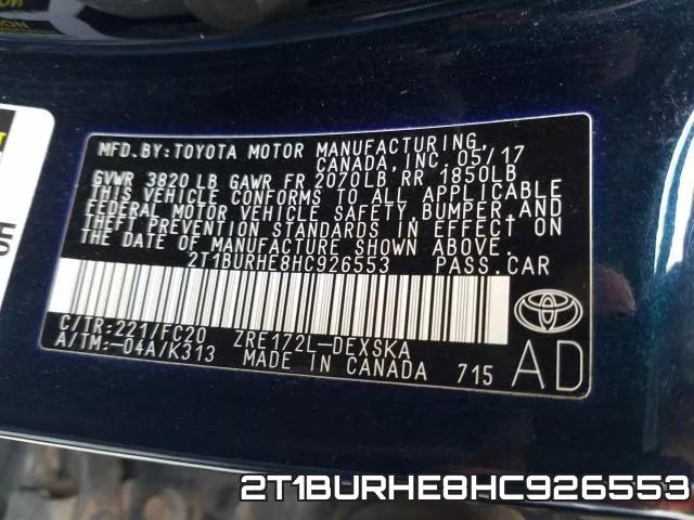 2T1BURHE8HC926553 фото 2